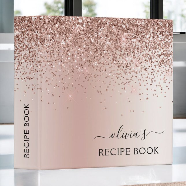 Cookbook Rose Gold - Blush Pink Glitter Monogram Binder (Creator Uploaded)