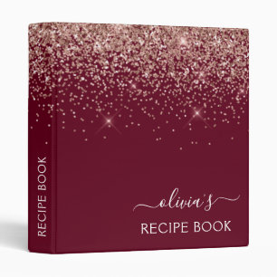 Cookbook Rose Gold Blush Pink Glitter Monogram Binder