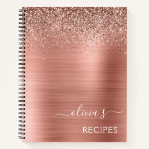 Cookbook Rose Gold Blush Pink Glitter Monogram Not Notebook