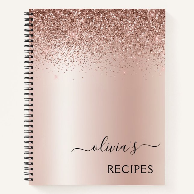Cookbook Rose Gold Blush Pink Glitter Monogram Notebook (Front)