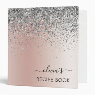 Cookbook Rose Gold Blush Pink Glitter Silver Binder