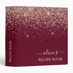 Cookbook Rose Gold Pink Burgundy Glitter Monogram Binder