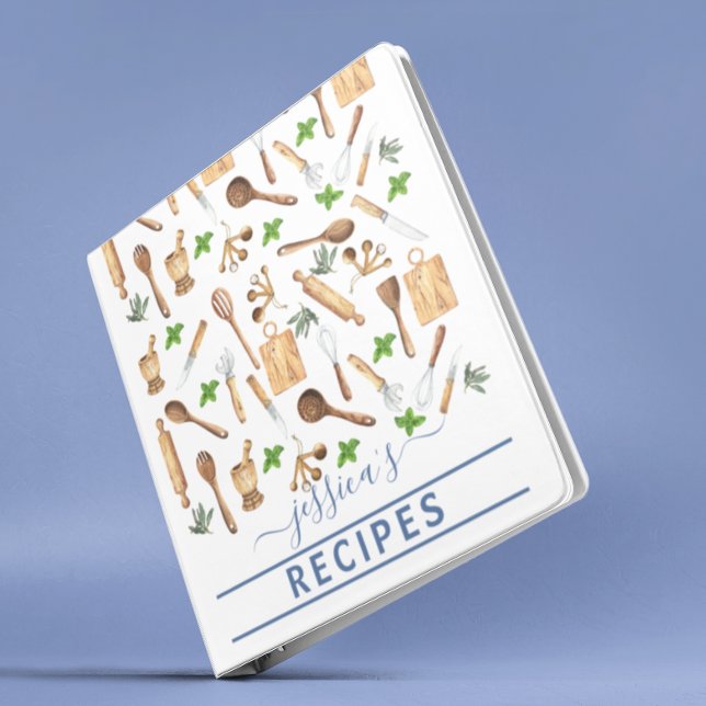 Cookbook Watercolor Recipes Utensils Baking Baker Binder (Creator Uploaded)