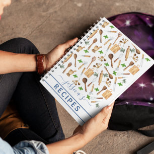 Cookbook Watercolor Recipes Utensils Baking Baker Notebook