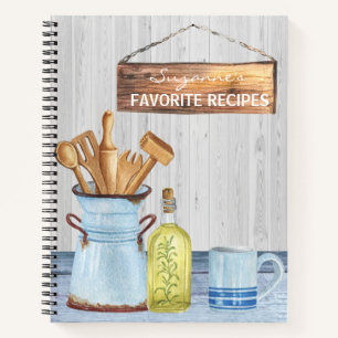 Cookbook Watercolor Recipes Utensils Spoon  Notebook