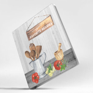 Cookbook Watercolor Recipes Utensils Spoon Wood Binder