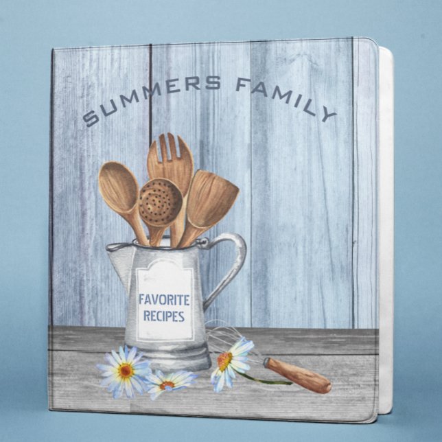 Cookbook Watercolor Recipes Utensils Wood Daisy Binder (Creator Uploaded)