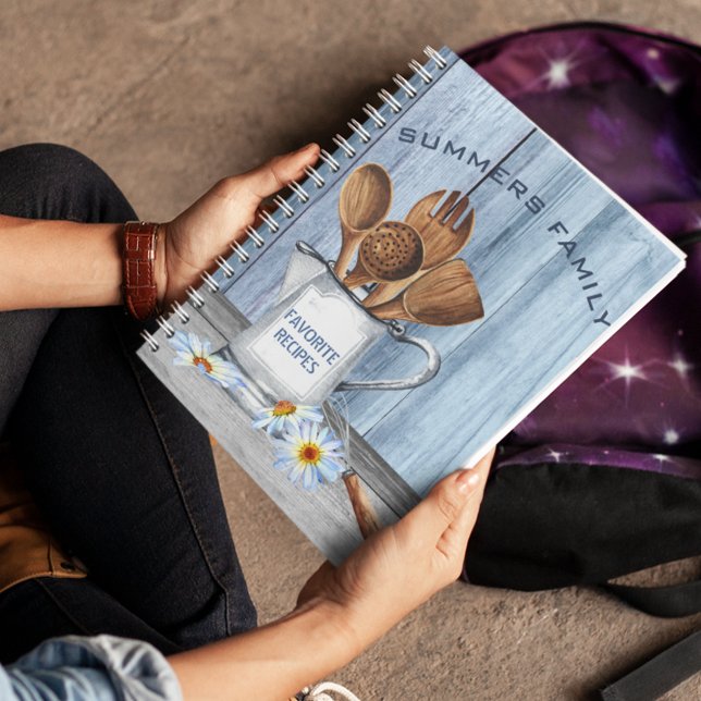 Cookbook Watercolor Recipes Utensils Wood Daisy Notebook (Creator Uploaded)