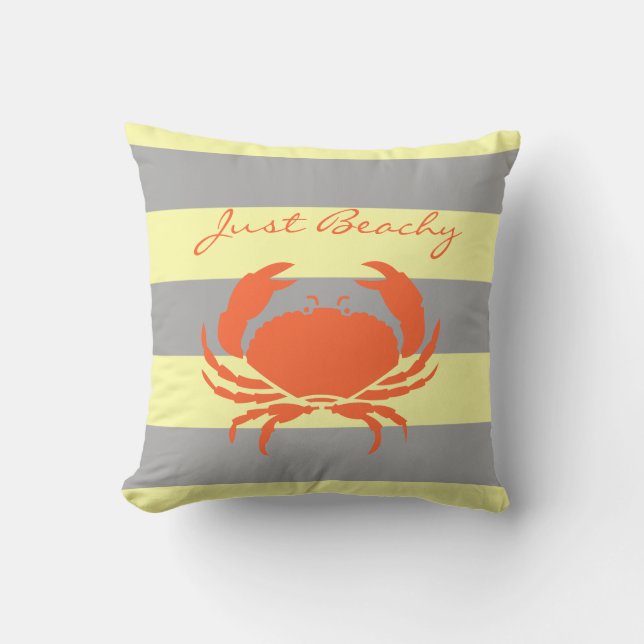 Cooked crab and Yellow Beach stripe Throw Pillow (Front)
