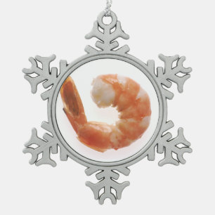 Cooked Shrimp Snowflake Pewter Christmas Ornament