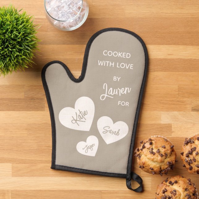 Cooked With Love Whisper Beige Personalized Oven Mitt (Top down)