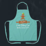 Cookie Baking Crew Blue Christmas Apron<br><div class="desc">The ideal apron for all of your holiday Christmas baking! Cute gingerbread man and rolling pin with your name. Fun typography says "Cookie Baking Crew - Baking and Tasting Division". The perfect apron for your whole family! Background colour can be changed to your own favourite colour. Get one for the...</div>