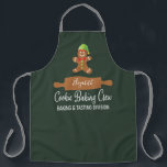 Cookie Baking Crew Funny Green Christmas Apron<br><div class="desc">This Christmas Holiday season put on your very own monogrammed Cooking Baking Crew,  Baking and Tasting Division apron. Cute design features a gingerbread person and a rolling pin design with your name. Perfect for children and adults. Modern typography style text. Green background or background colour of your choice.</div>