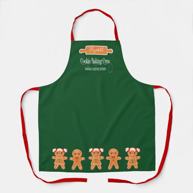 Cookie Baking Crew Gingerbread Monogram Baking Apron (Front)