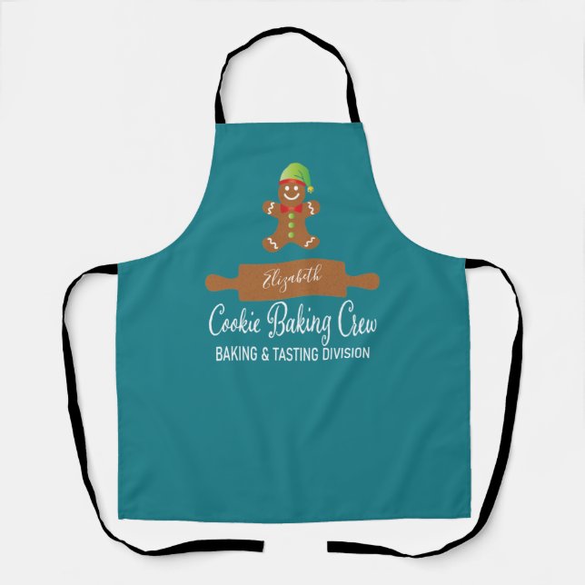 Cookie Baking Crew Teal Blue Christmas Apron (Front)