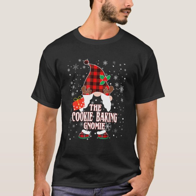 Cookie Baking Gnome Buffalo Plaid Matching Family  T-Shirt (Front)