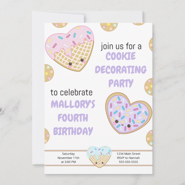 Cookie Birthday Party Invitation Cookie Decorating (Front)