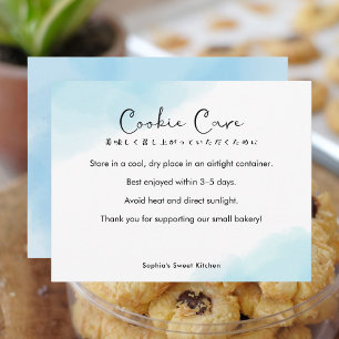 Cookie Care Instructions Simple Blue Watercolor Thank You Card