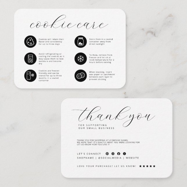 Cookie Care Minimalist Flat Thank You Card (Front/Back)