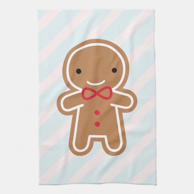 Cookie Cute Kawaii Gingerbread Man Kitchen Towel (Vertical)