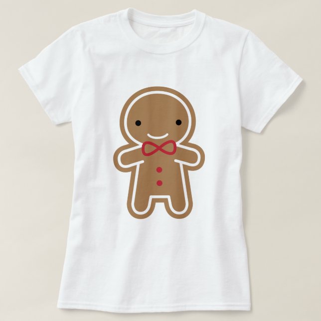 Cookie Cute Kawaii Gingerbread Man T-Shirt (Design Front)