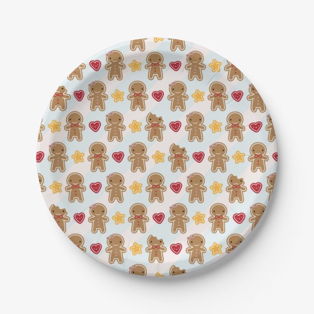 Cookie Cute Kawaii Gingerbread Men Paper Plate (Front)