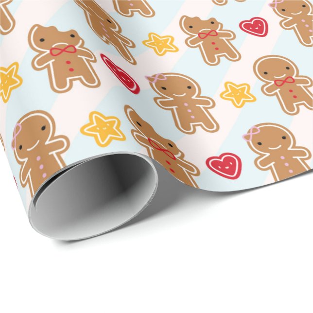 Cookie Cute Kawaii Gingerbread Men Wrapping Paper (Roll Corner)