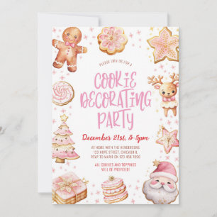 Cookie Decorating Pink Christmas Holiday Party Invitation