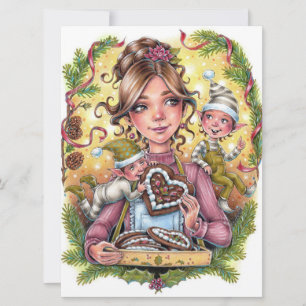 Cookie Elves Noël Famille Cuisine Joie Carte d'art