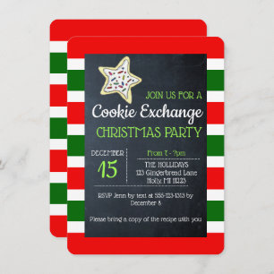 Cookie Exchange Chalkboard Red and Green Stripe Invitation