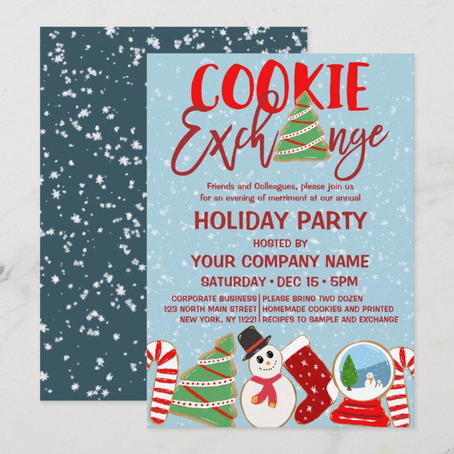 Cookie Exchange Red Blue Corporate Holiday Invitation (Front/Back)