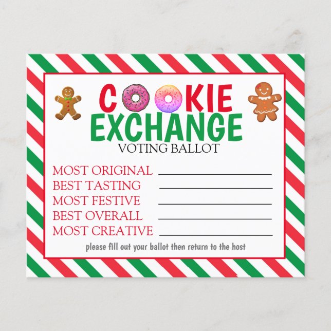 Cookie Exchange Voting Ballots Cookie Vote Cards (Front)