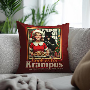 Cookie For Krampus Merry Krampus Christmas Horror Throw Pillow