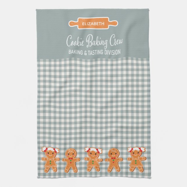 Cookie Green Gingerbread Monogram Baking Kitchen Towel (Vertical)