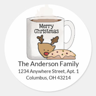 Cookie & Hot Cocoa - Reindeer Round Address Labels