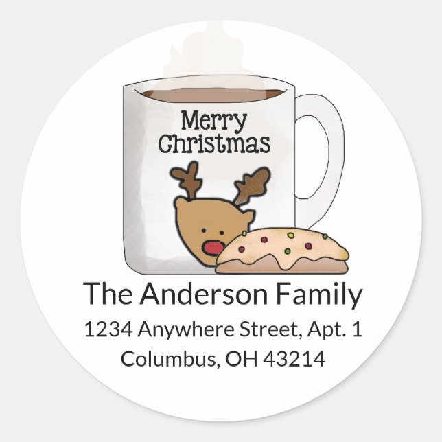 Cookie & Hot Cocoa - Reindeer Round Address Labels (Front)