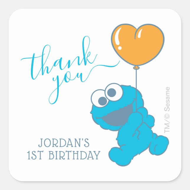Cookie Monster 1st Birthday Thank You Square Sticker (Front)