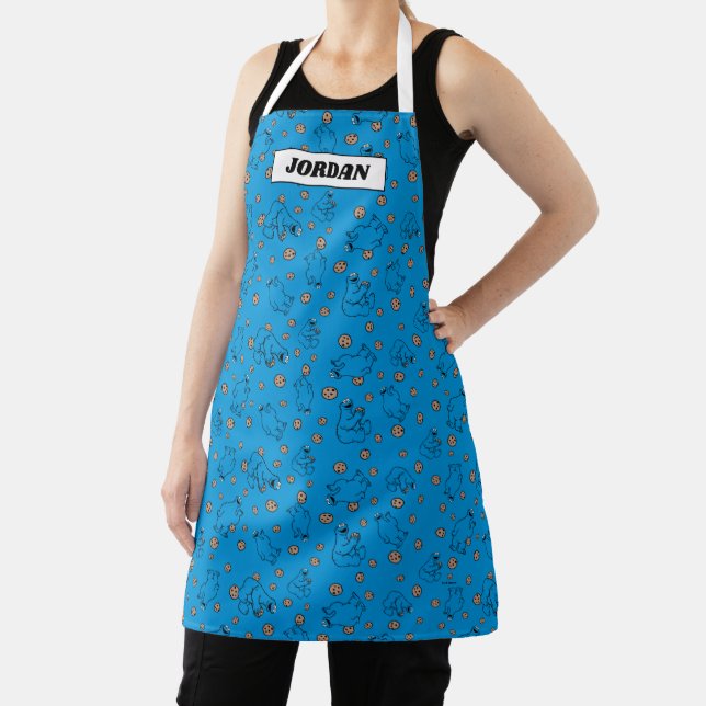 Cookie Monster and Cookies Blue Pattern Apron (Insitu)