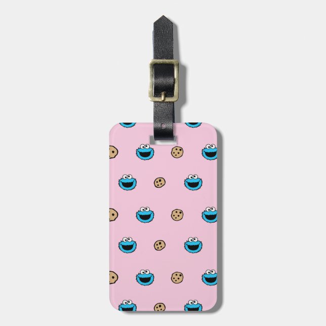 Cookie Monster and Cookies Pink Pattern Luggage Tag (Front Vertical)
