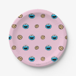 Cookie Monster and Cookies Pink Pattern Paper Plate