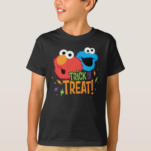Cookie Monster and Elmo - Trick or Treat T-Shirt (Front)