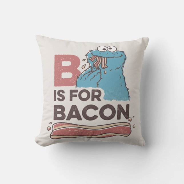 Cookie Monster | B is for Bacon Throw Pillow (Front)