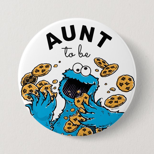 Cookie Monster Baby Shower Aunt To Be 3 Inch Round Button (Front)