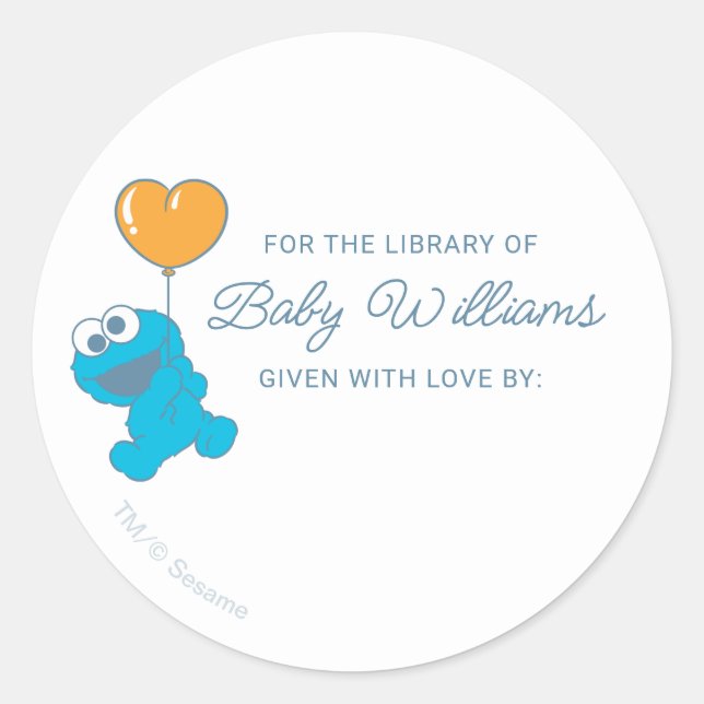 Cookie Monster Baby Shower Bookplate Classic Round Sticker (Front)