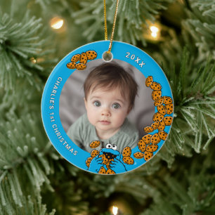 Cookie Monster Baby's 1st Christmas Photo Ceramic Ornament