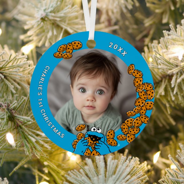 Cookie Monster Baby's 1st Christmas Photo Metal Or Metal Ornament (Insitu)