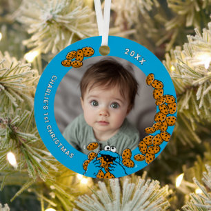 Cookie Monster Baby's 1st Christmas Photo Metal Ornament