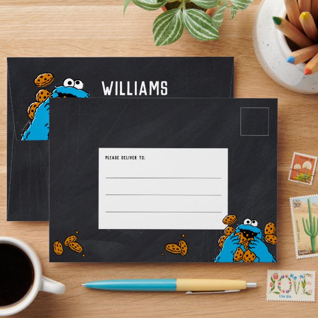 Cookie Monster Birthday Chalkboard Addressed Envelope (Desk)
