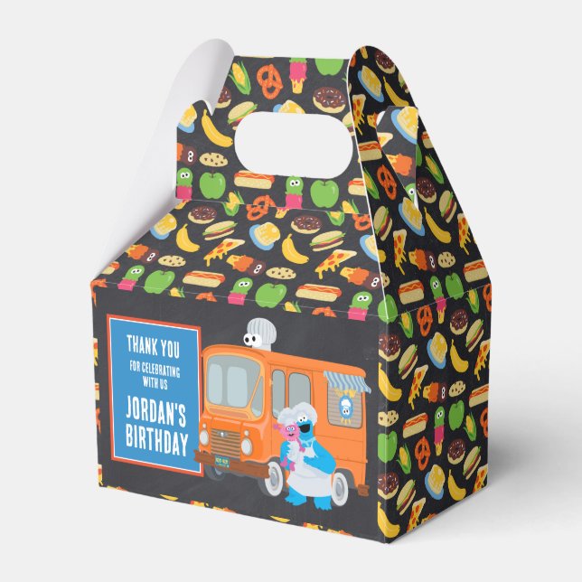 Cookie Monster Chalkboard Food Truck Birthday Favor Box (Front Side)