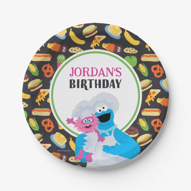 Cookie Monster Chalkboard Foodie Truck Paper Plate (Front)